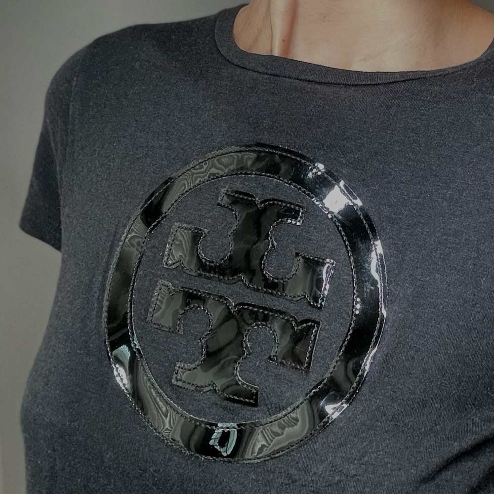 Tory Burch Black Tee with Leather Logo